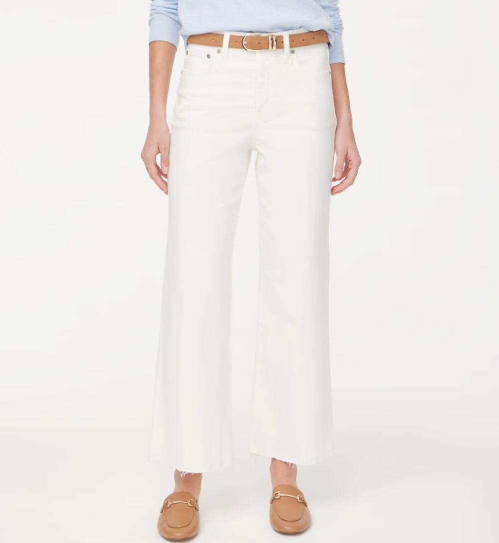 J.Crew Wide-Leg Cropped Jean WMNS 35 White Denim Hi-Rise All-Day Stretch Raw Hem
